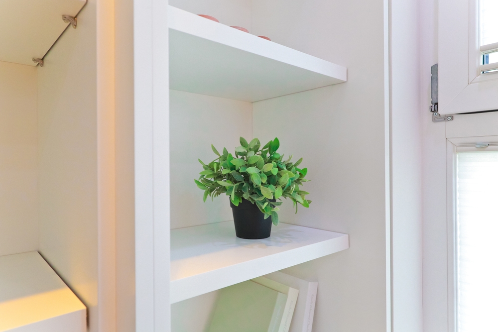 porch with storage shelves