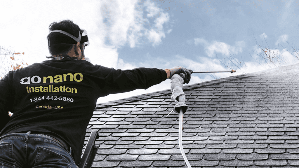 technician spraying GoNano roof coating